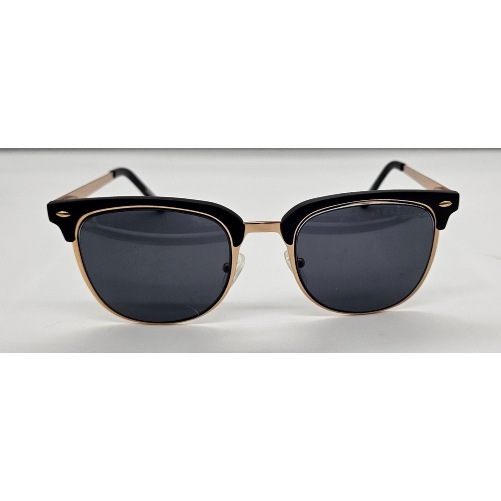 Express Browline Sunglasses Black Gold Tone Metal 100% UV Protection